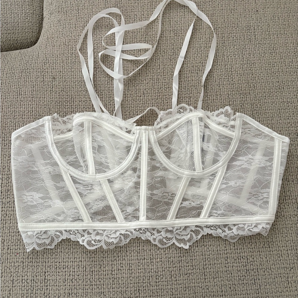SHEIN White Lace Longline Bralette with Boning